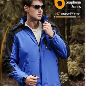 Men's Blue & Black Jacket Heated Coat with Hood Battery Pack New With Tags XL